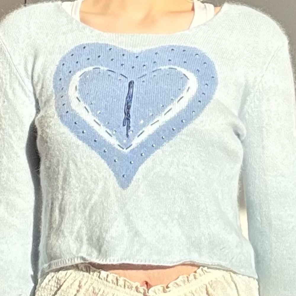 Vintage/Y2K Light Blue Heart Sweater